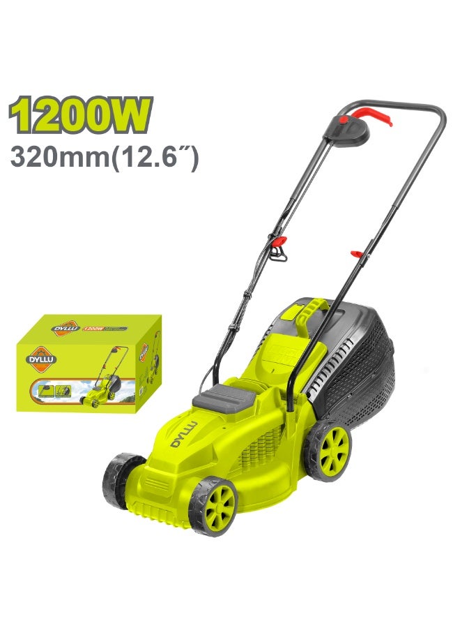جزازة العشب الكهربائية الدوارة DYLLU، 1200 واط، عرض قص 320 مم (12.6 بوصة)، جزازة عشب مدمجة وخفيفة الوزن للحدائق الصغيرة والمتوسطة