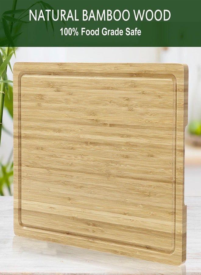 Takywep 20"x15" Large Wood Cutting Board for Kitchen, Bamboo Cheese Charcuterie Board, Butcher Chopping Block, with Juice Grooves and Handles - Image 5