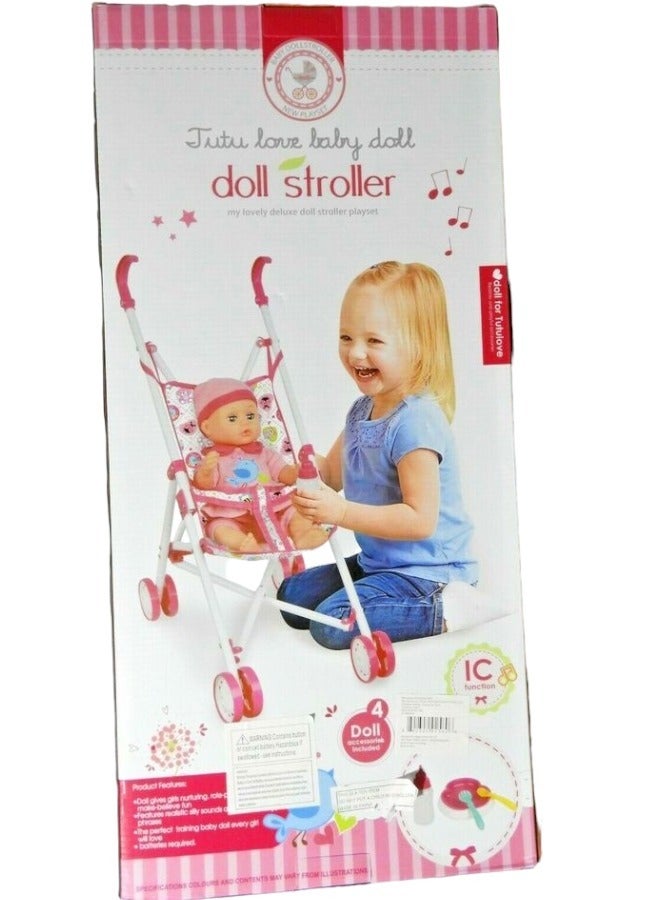 صندوق العاب عربة أطفال وإكسسوارات إطعام مع مجموعة ألعاب موسيقية للفتيات - Image 2