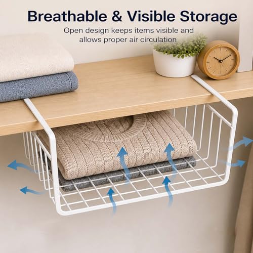 Go Hooked 12 Inch Under Shelf Basket Powder Coated Iron White Space Saving Durable Efficient Compact Versatile Sturdy Organize Heavy Duty Convenient Practical - Image 5