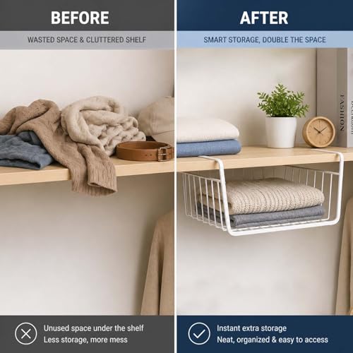 Go Hooked 12 Inch Under Shelf Basket Powder Coated Iron White Space Saving Durable Efficient Compact Versatile Sturdy Organize Heavy Duty Convenient Practical - Image 2