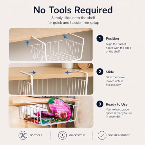 Go Hooked 12 Inch Under Shelf Basket Powder Coated Iron White Space Saving Durable Efficient Compact Versatile Sturdy Organize Heavy Duty Convenient Practical - Image 3