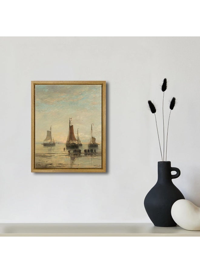 Pyradecor Classical Marine Oil Painting Vintage Wall Art Retro Natural Wood Framed Home Decor - Image 2