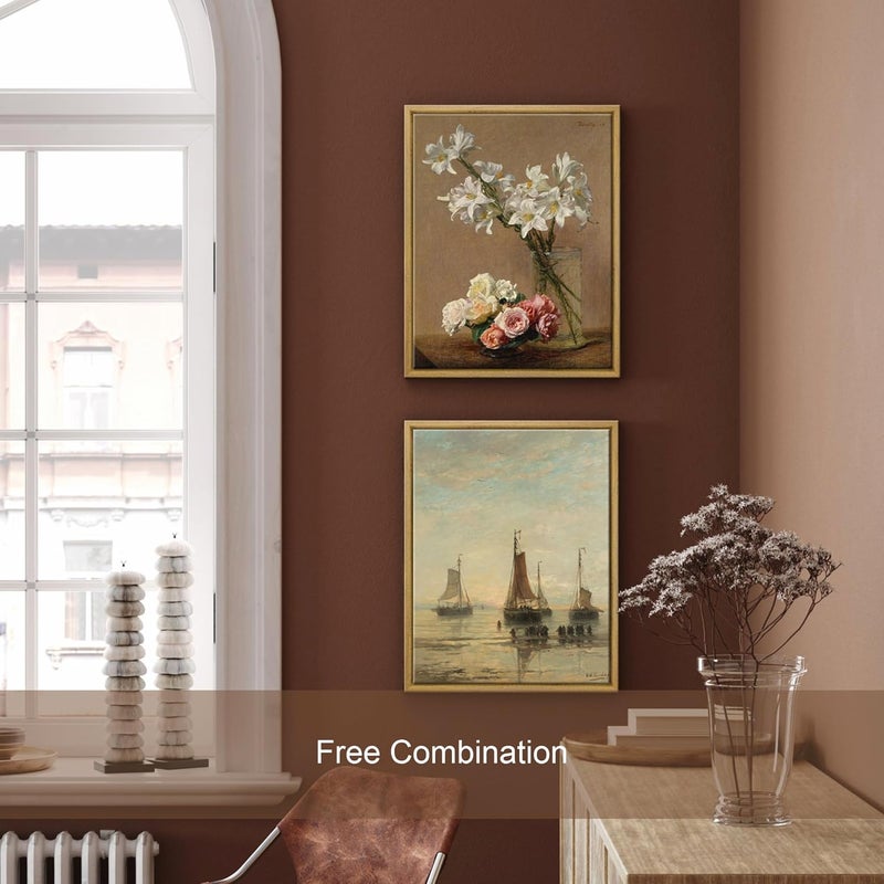 Pyradecor Classical Marine Oil Painting Vintage Wall Art Retro Natural Wood Framed Home Decor - Image 5
