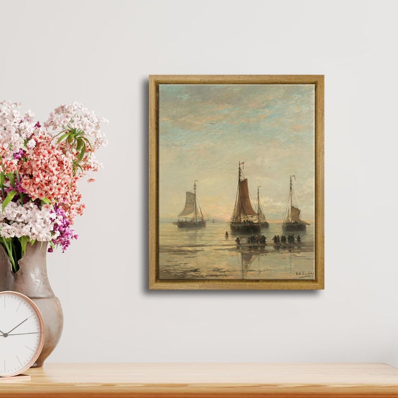 Pyradecor Classical Marine Oil Painting Vintage Wall Art Retro Natural Wood Framed Home Decor - Image 3