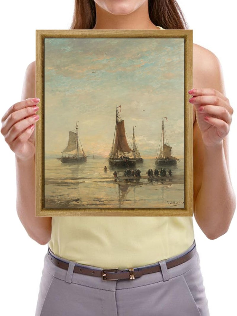 Pyradecor Classical Marine Oil Painting Vintage Wall Art Retro Natural Wood Framed Home Decor - Image 4