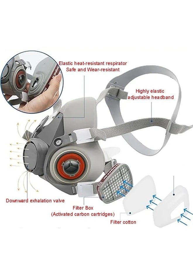 Reusable Respirator Half Facep Gas Mask，Half Facepiece Gas Mask with Safety Glasses Reusable Professional Breathing Protection Against Dust,Chemicals,Pesticide and Organic Vapors, Perfect for Painte - Image 4