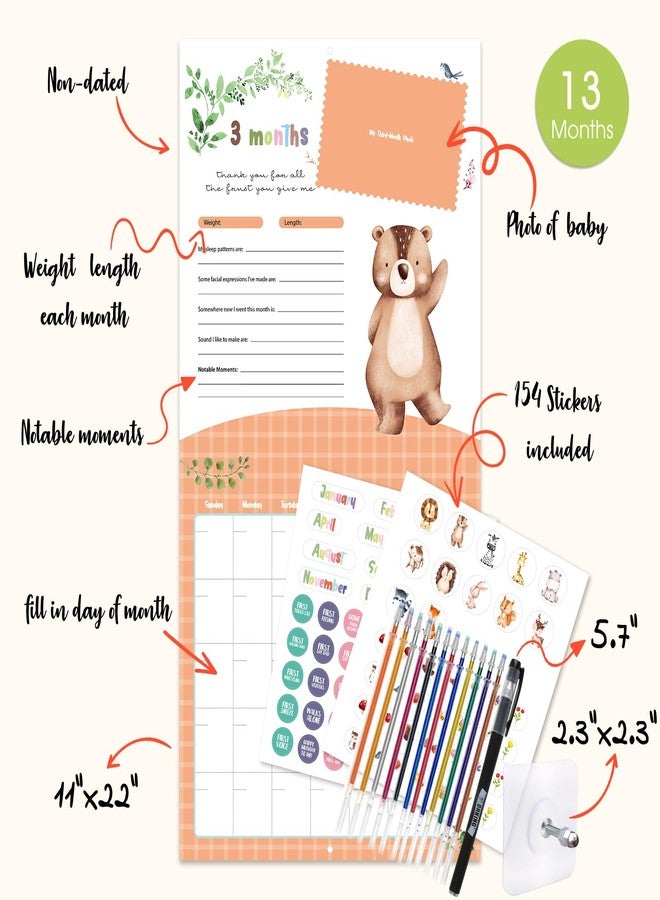 Monking Baby's First Year Calendar with Stickers - 1st Year Tracker and Memory Book for Girls and Boys - Document and Cherish Milestones with Pocket and Drill Free Adhesive Hook - Image 2