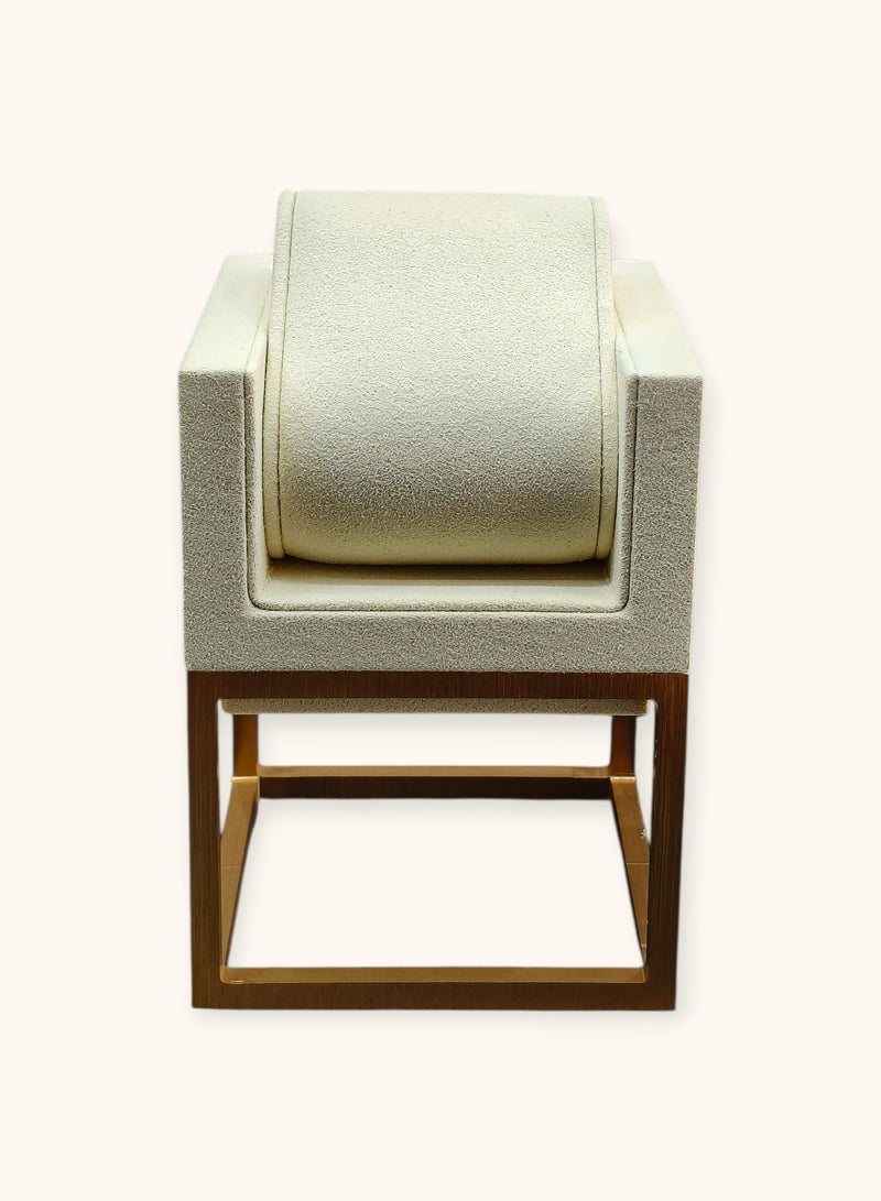 Al Seraj Luxury Small Watch Display Stand Beige with Gold Metal Base | Premium Microfiber Watch Holder with Removable Cushion | Elegant Watch Organizer for Jewelry Display, Retail Counter & Gift Use - Image 1