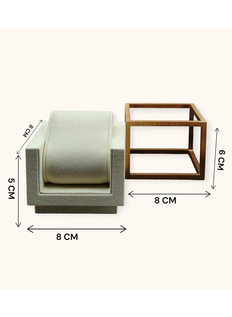 Al Seraj Luxury Small Watch Display Stand Beige with Gold Metal Base | Premium Microfiber Watch Holder with Removable Cushion | Elegant Watch Organizer for Jewelry Display, Retail Counter & Gift Use - Image 5