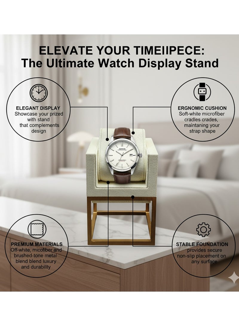 Al Seraj Luxury Small Watch Display Stand Beige with Gold Metal Base | Premium Microfiber Watch Holder with Removable Cushion | Elegant Watch Organizer for Jewelry Display, Retail Counter & Gift Use - Image 3