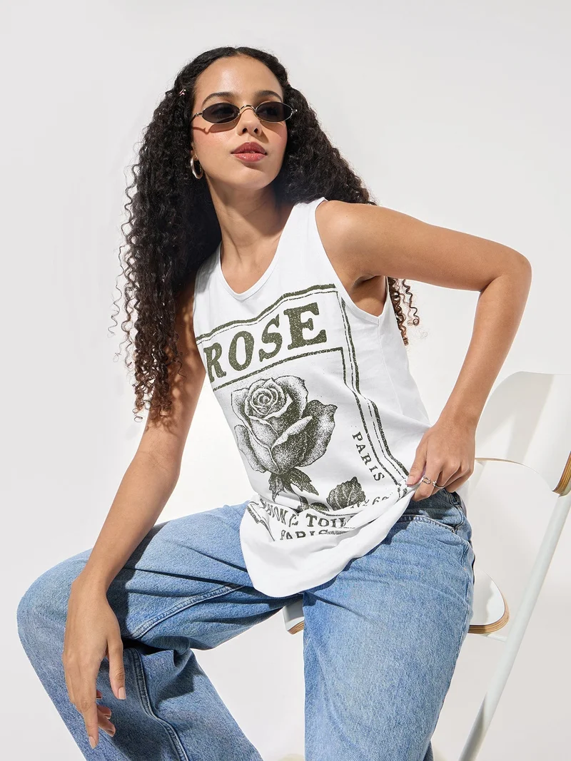 Outzidr  White Crew Neck Graphic Tshirt for Women | Best Price UAE