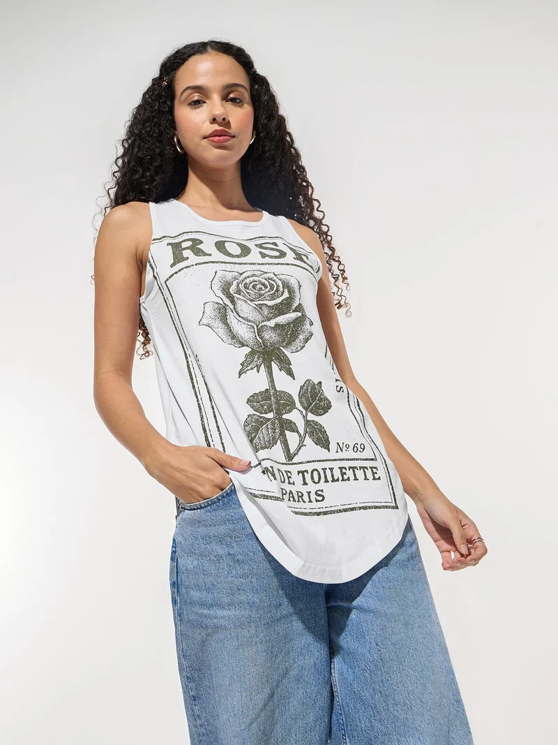 Outzidr  White Crew Neck Graphic Tshirt for Women | Best Price UAE