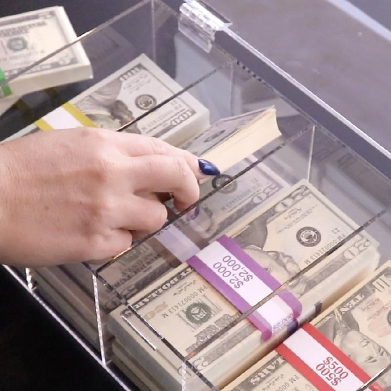 Nadex Acrylic Locking Currency Tray, 5 Compartment Cash Organizer Money Storage Box with Lockable Cover, 300 Currency Wrappers Included - Image 5