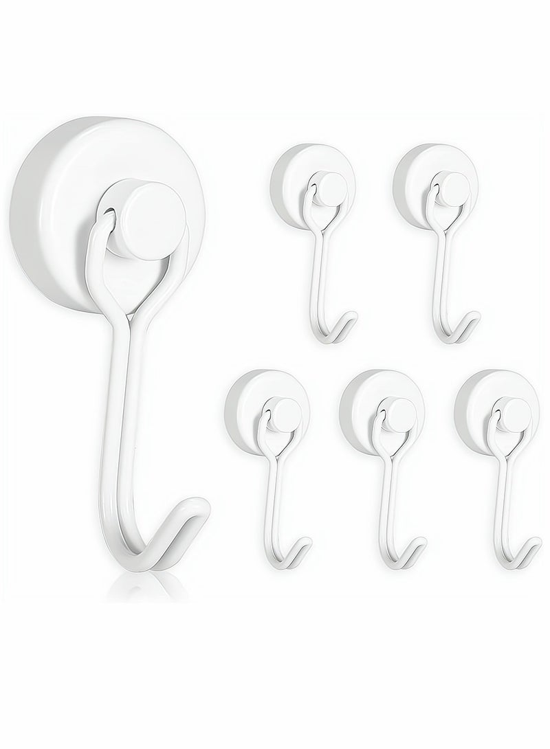 Excefore Magnetic Hooks Pack of 6 White Heavy Duty Strong Neodymium Magnet Hook 30 Lbs with Rust Proof for Indoor Outdoor Hanging Refrigerator Grill Kitchen Key Holder Locker Classroom  - Image 1