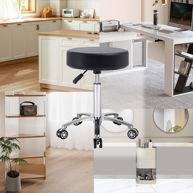 Antlu Rolling Stool Swivel Chair for Office Medical Salon Tattoo Kitchen Massage Work,Adjustable Height Hydraulic Stool with Wheels (Black) - Image 5