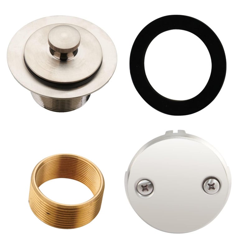 Brushed Nickel Tub Drain Lift Turn Tub Trim Set with TwoHole Overflow Faceplate Conversion Kit Assembly Hidrop Bathtub Drain Replacement Trim Kit and Universal FineCoarse Thread