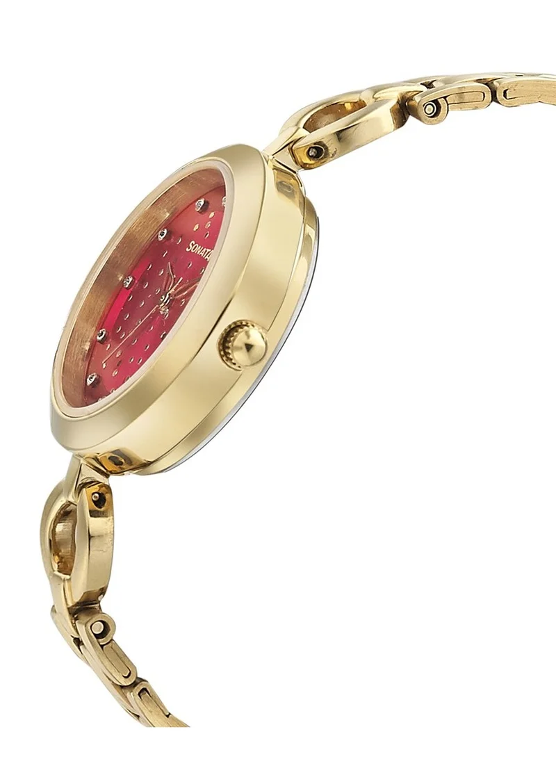 Sonata Round Shape Stainless Steel Analog Wrist Watch 8147YM06 25mm Golden