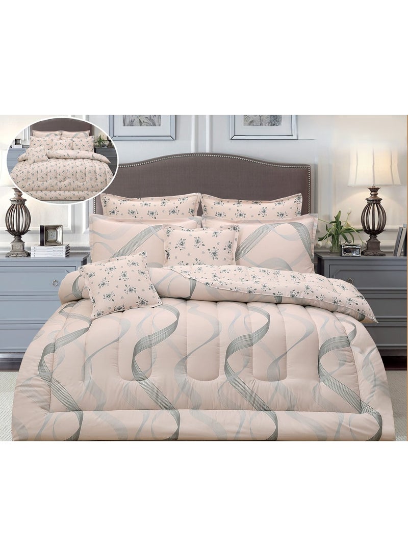 لوفيرا طقم مفرش نفرين ملكي لحاف قماش متين وناعم ونقشة عصرية 8 قطع مقاس 240*260 سم - Image 1