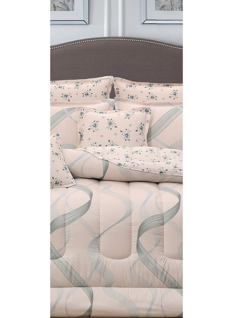 لوفيرا طقم مفرش نفرين ملكي لحاف قماش متين وناعم ونقشة عصرية 8 قطع مقاس 240*260 سم - Image 2