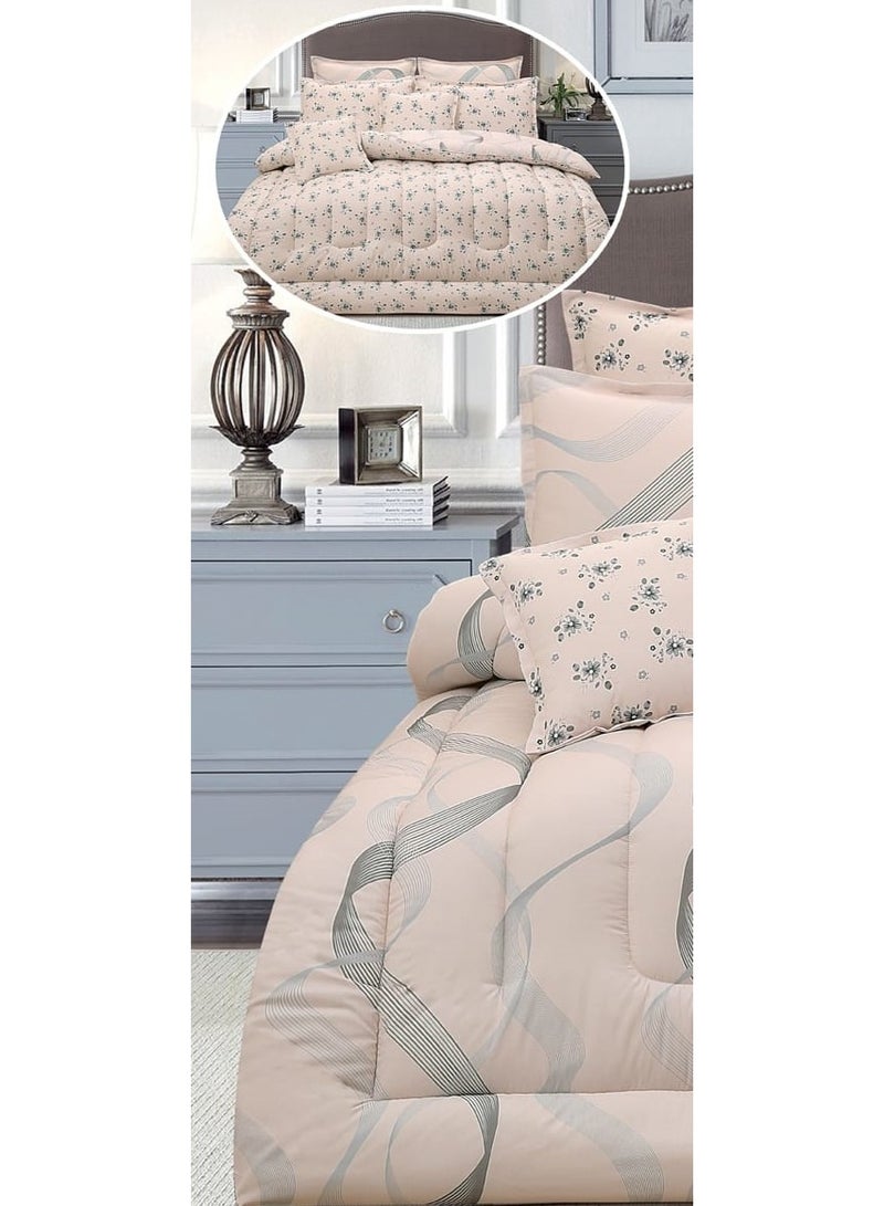 لوفيرا طقم مفرش نفرين ملكي لحاف قماش متين وناعم ونقشة عصرية 8 قطع مقاس 240*260 سم - Image 4