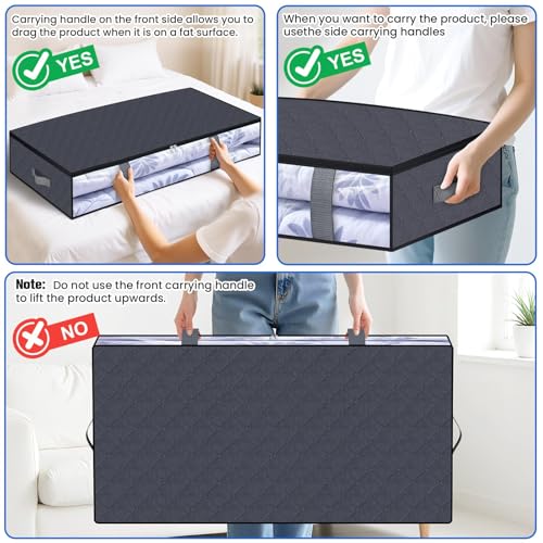 TasticTotes Under Bed Storage Containers, 4 Pack Blanket Storage Bags, Collapsible Storage Bags with Big Zippers, Clear Front, Shoe Storage and Organization for Clothes, Comforter, 90L, Grey - Image 5