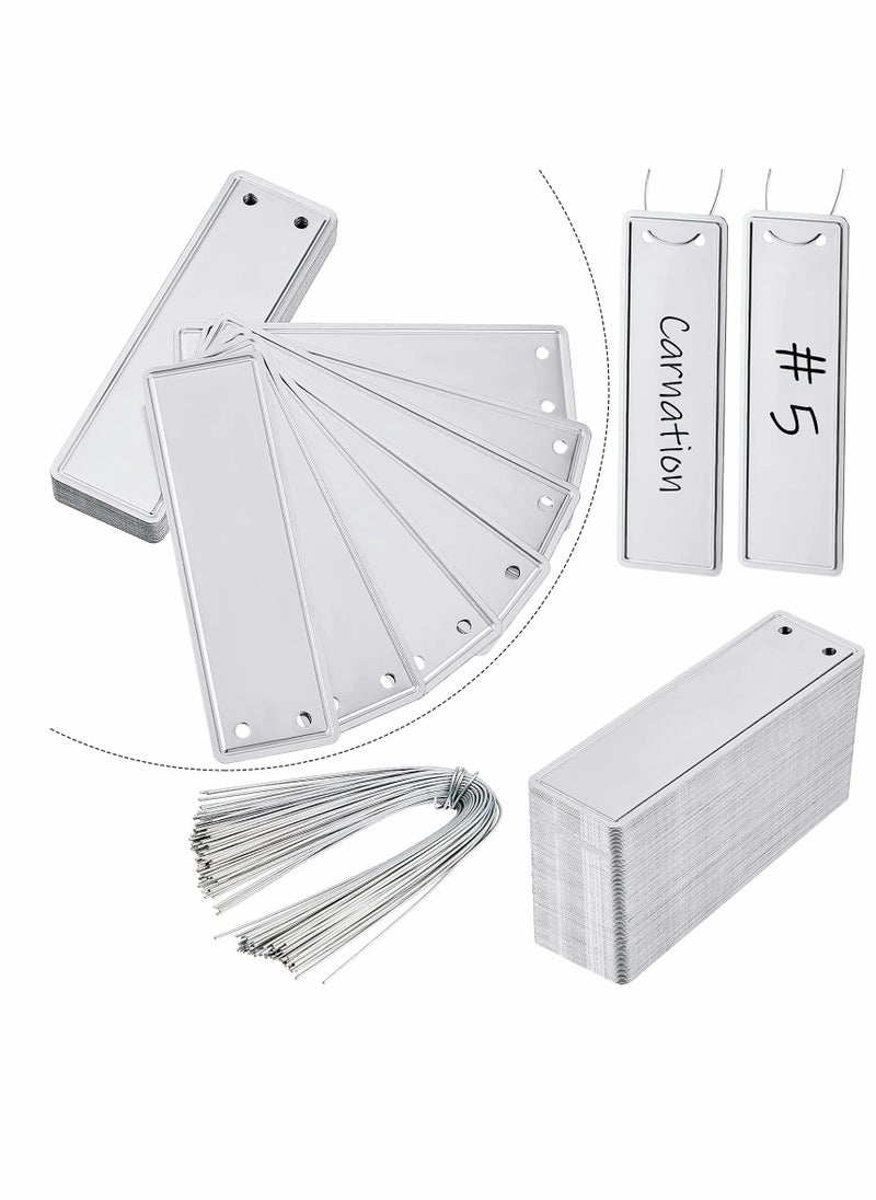 Y&D Aluminum Tree Tags with Metal Wires Double Sided Write Labels Plant Solid Stamping Waterproof Outdoor Markers for Marking Trees, Plants, Greenhouses (100 Pieces)  - Image 1