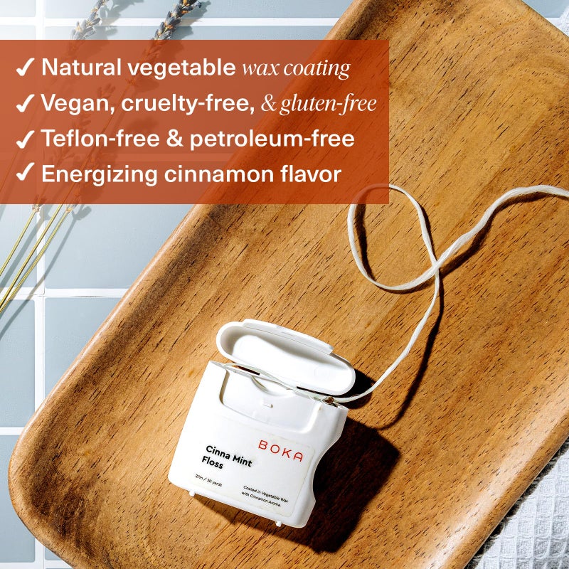 Boka Cinna Mint Woven Dental Floss, Made from Natural Vegetable Wax, Teflon-Free, 30 Yards of Waxed Floss (Pack of 1) - Image 2