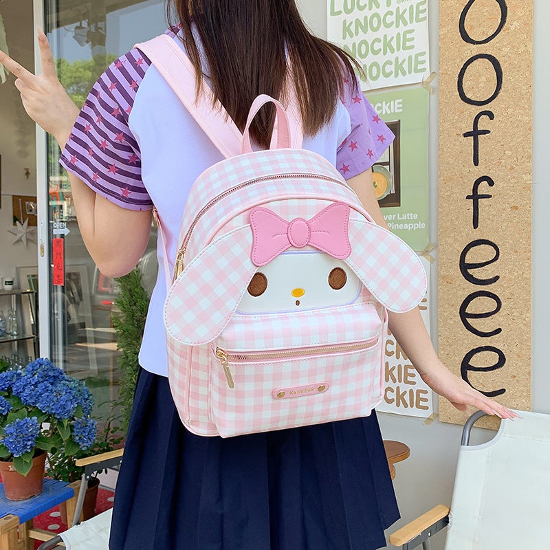 Pink Rabbit Backpack for Women, Sweet Japanese Style, Diamond Quilted - Image 1