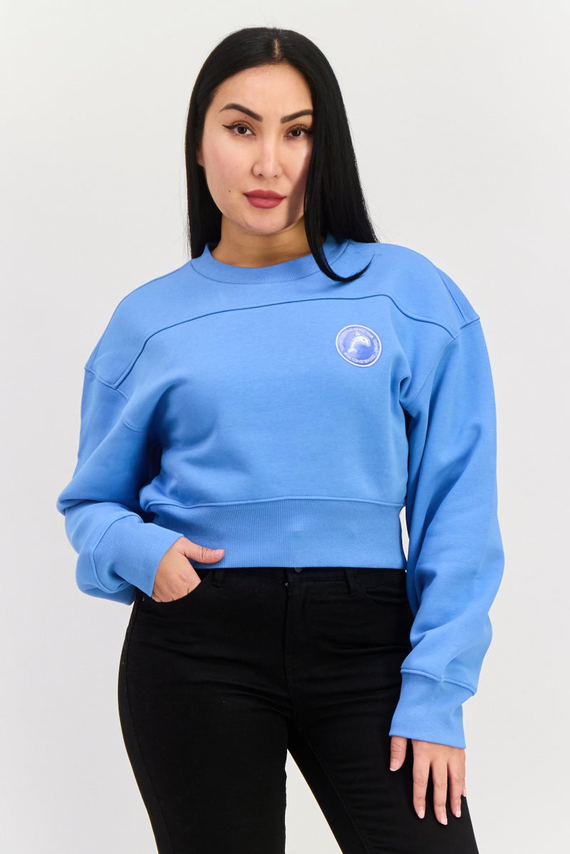 ESPRIT سويت شيرت قصير بأكمام طويلة وياقة دائرية للنساء، أزرق - Image 1