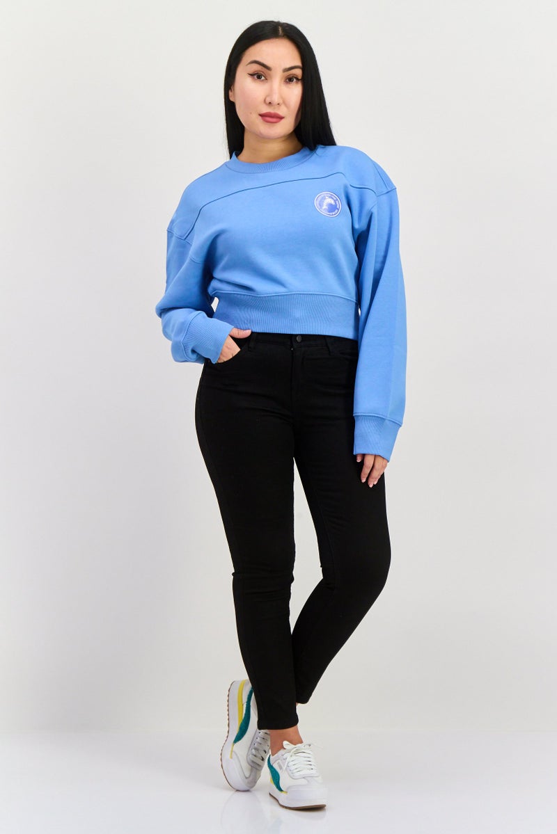 ESPRIT سويت شيرت قصير بأكمام طويلة وياقة دائرية للنساء، أزرق - Image 2