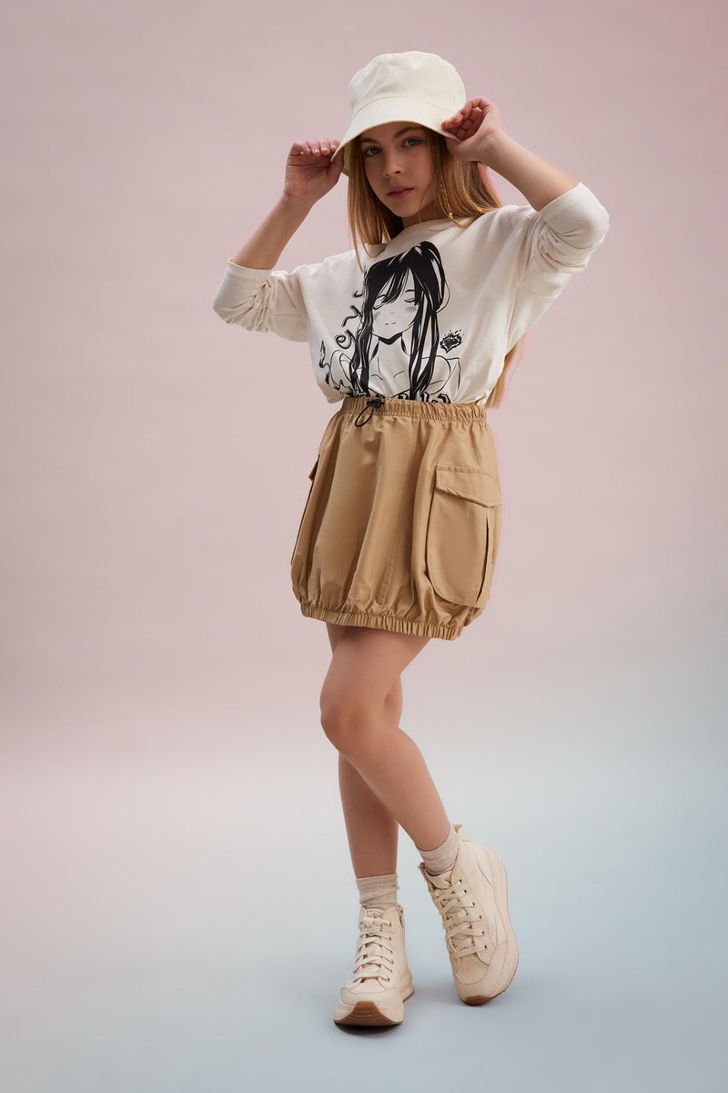 ديفاكتو جيبة كارجو بناتي قصة عادية بوبلين بجيوب - Image 2