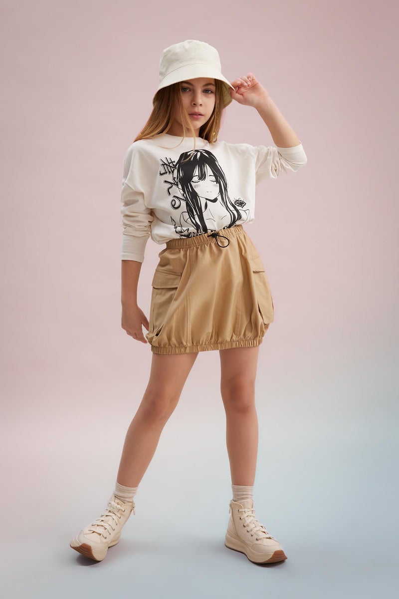 ديفاكتو جيبة كارجو بناتي قصة عادية بوبلين بجيوب - Image 1