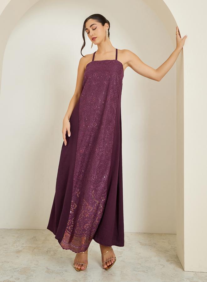 Amirah Women Burgundy Embellished Abaya with Inner Dress Set - Image 2