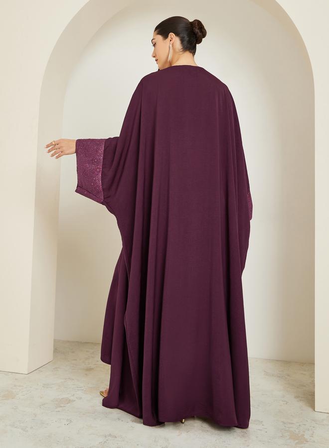 Amirah Women Burgundy Embellished Abaya with Inner Dress Set - Image 5