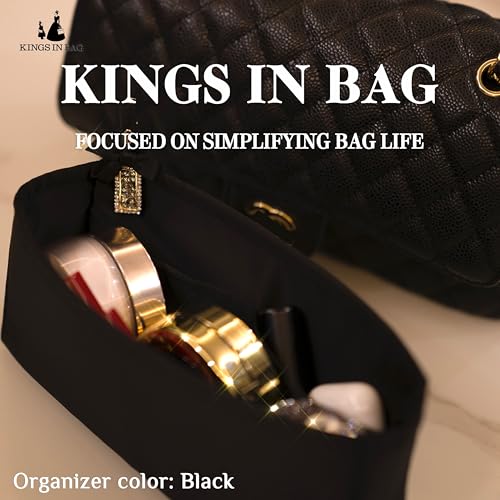 KINGS IN BAG Purse Organizer Insert SilkySoft Lightweight Design MultiPocket Keeps Bag Organized Protects Interior Fits Chanel Classic Flap Medium Ideal for Travel Daily UseBlack CF Medium 25 - Image 3