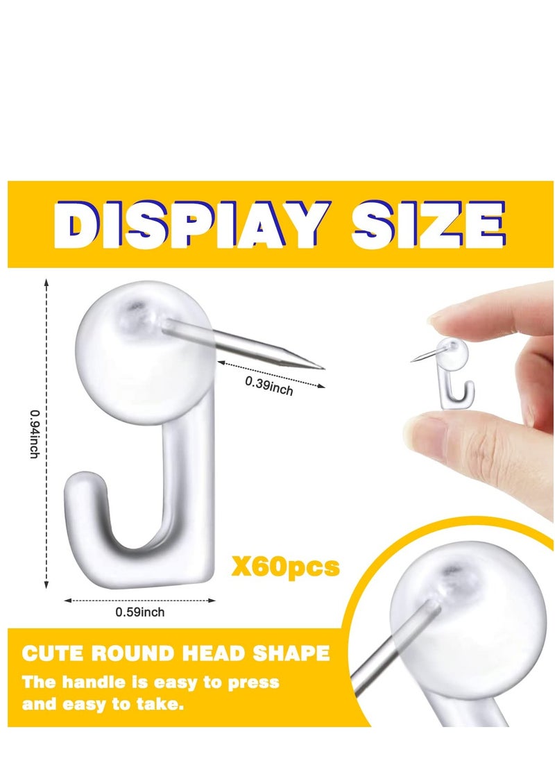 SYOSI - 100pcs Plastic Heads Pin Tacks, Push Pins Hooks Thumb Tacks Pin Hooks Push Pins Hanger for Cork Board Map Calendar Photos Poster Key Ring Wall (Transparent) - Image 1