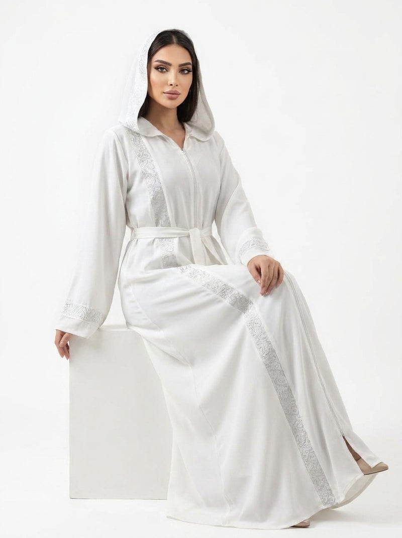 Elegant White Long Abaya with Matching Belt, Perfect for Formal & Daily Occasions, Pure White Color - Size 4XL (110 KG) - Image 2