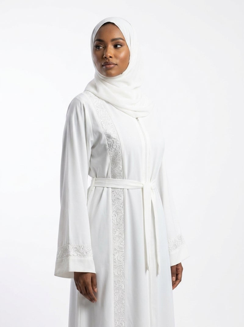 Elegant White Long Abaya with Matching Belt, Perfect for Formal & Daily Occasions, Pure White Color - Size 4XL (110 KG) - Image 5