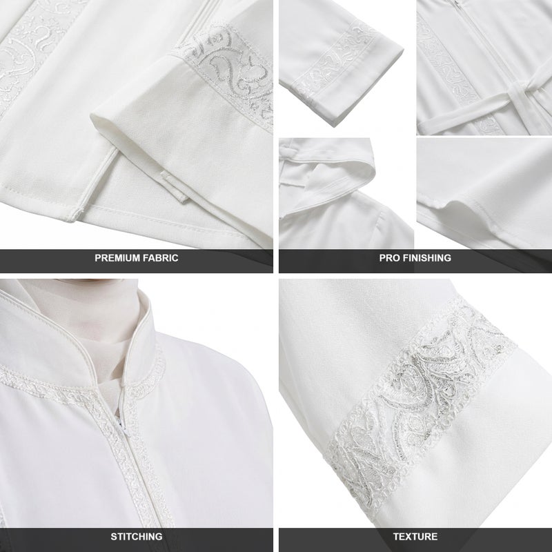 Elegant White Long Abaya with Matching Belt, Perfect for Formal & Daily Occasions, Pure White Color - Size 4XL (110 KG) - Image 4