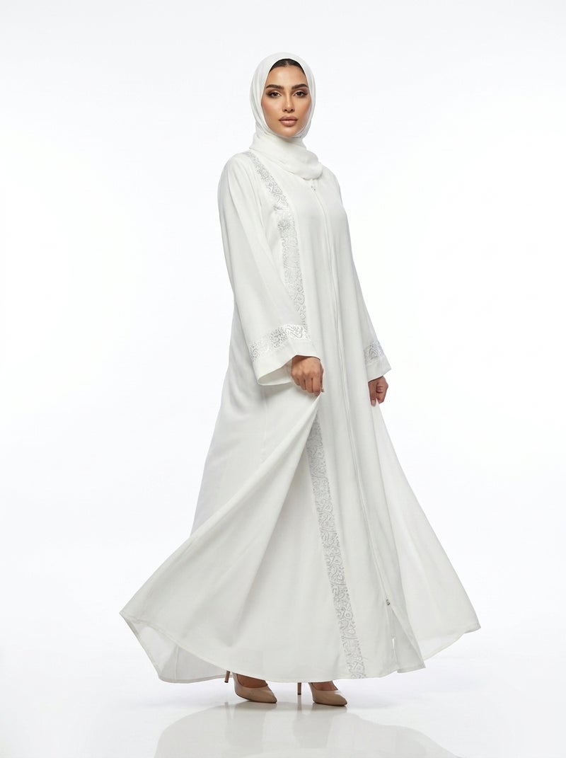 Elegant White Long Abaya with Matching Belt, Perfect for Formal & Daily Occasions, Pure White Color - Size 4XL (110 KG) - Image 3
