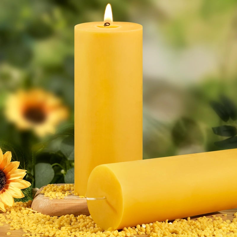 MAKALONE 2.8x8in Beeswax Pillar Candles -2pcs - Image 1