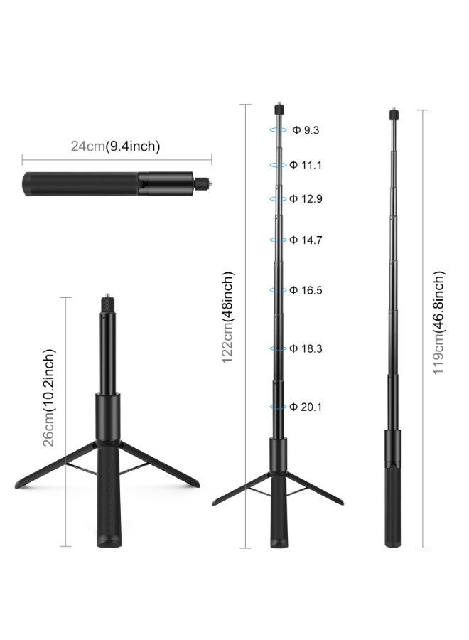 Daxiongmao 122cm Invisible Selfie Stick for Insta360 X5/X4/X3, Aluminum Alloy Extension Pole for Vlog & Action Camera - Image 3