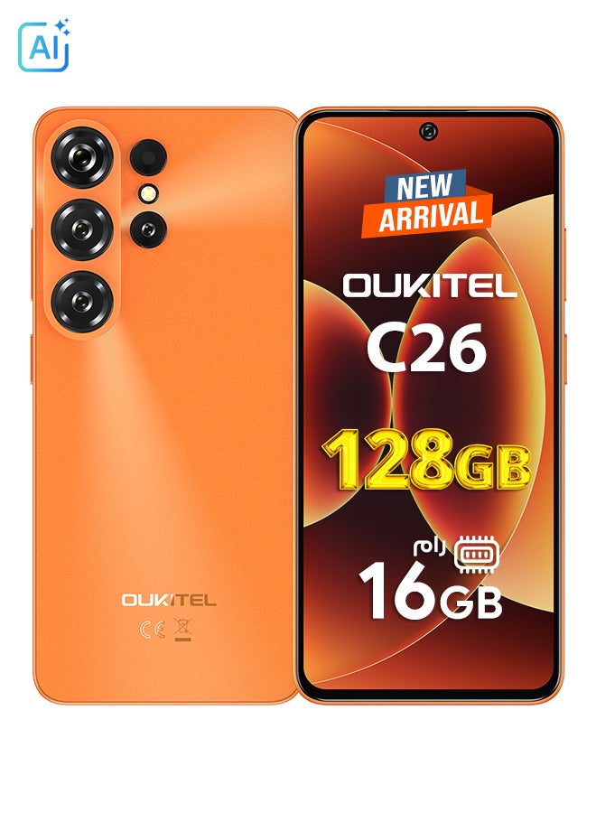 أوكيتل جوال C26 ثنائي الشريحة سعة 128 جيجابايت رام 4+12 جيجابايت لون برتقالي يدعم تقنية 4G LTE - إصدار الشرق الأوسط - Image 1
