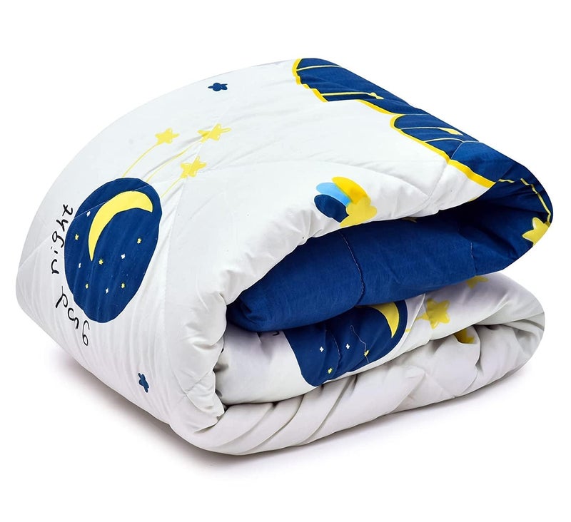 Filymore Good Night Comforter for Kids Girls - Cute Cartoon Print Single Bed Blanket, Microfiber Dohar for Boys & Girls | Soft Kids Winter & Summer Quilt |60x90 Inches (Blue and Cream) - Image 5
