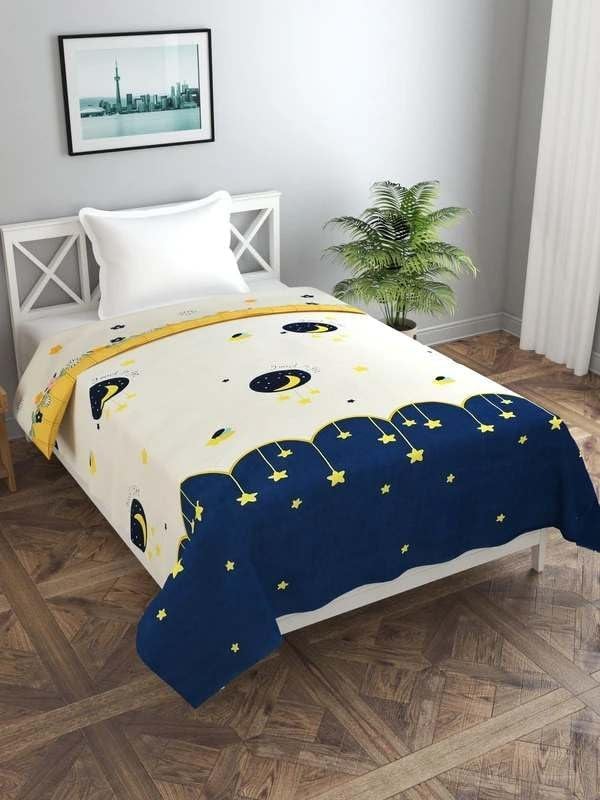 Filymore Good Night Comforter for Kids Girls - Cute Cartoon Print Single Bed Blanket, Microfiber Dohar for Boys & Girls | Soft Kids Winter & Summer Quilt |60x90 Inches (Blue and Cream) - Image 4