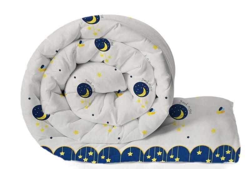 Filymore Good Night Comforter for Kids Girls - Cute Cartoon Print Single Bed Blanket, Microfiber Dohar for Boys & Girls | Soft Kids Winter & Summer Quilt |60x90 Inches (Blue and Cream) - Image 1