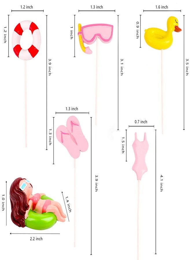سيمبل بوليمر 11 قطعة من زينة كعكة حمام السباحة - كراسي الشاطئ الهاوايية المظلة لتزيين الكعك لحفلات أعياد الميلاد الصيفية، باللون الوردي - Image 2