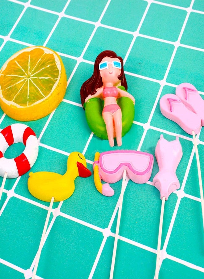 سيمبل بوليمر 11 قطعة من زينة كعكة حمام السباحة - كراسي الشاطئ الهاوايية المظلة لتزيين الكعك لحفلات أعياد الميلاد الصيفية، باللون الوردي - Image 4