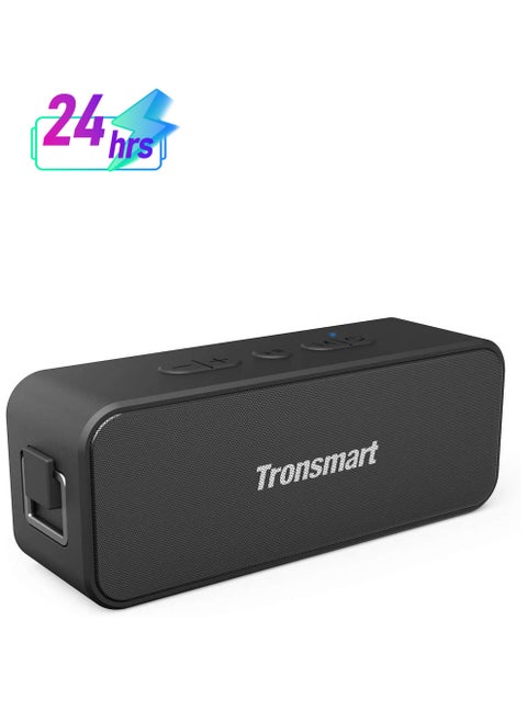 مكبر صوت بلوتوث مقاوم للماء من Tronsmart، مكبر صوت محمول T2 PLUS مع وقت تشغيل يصل إلى 24 ساعة، مكبر صوت لاسلكي مقاوم للماء IPX7 بتقنية بلوتوث 5.0، مساعد صوتي، ميكروفون مدمج للهاتف في الهواء الطلق، أليكسا أسود